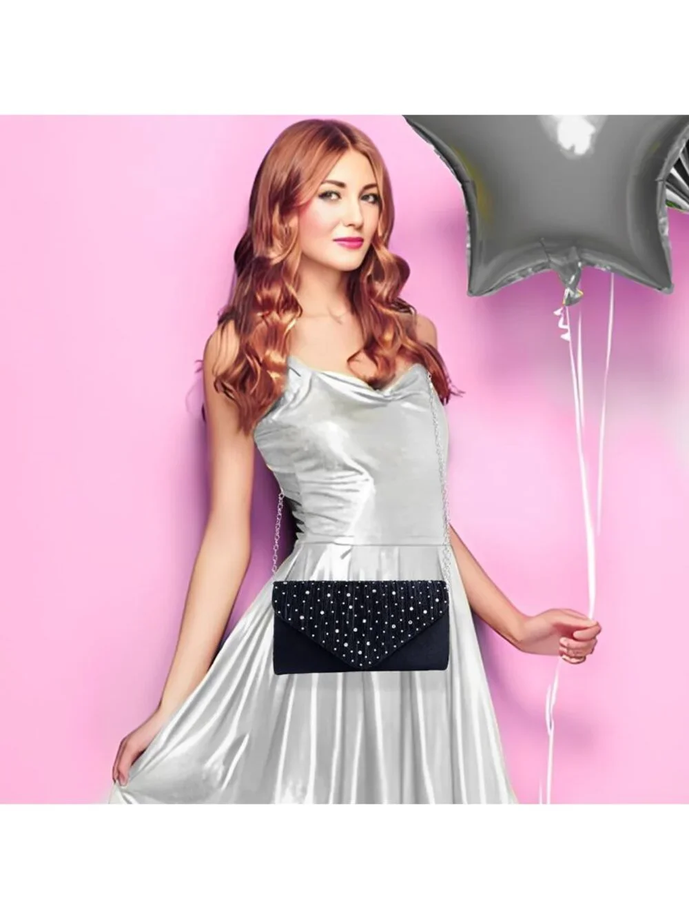 Women's Navy Rhinestone Clutch Purse For Evening Bag Wedding Handbags